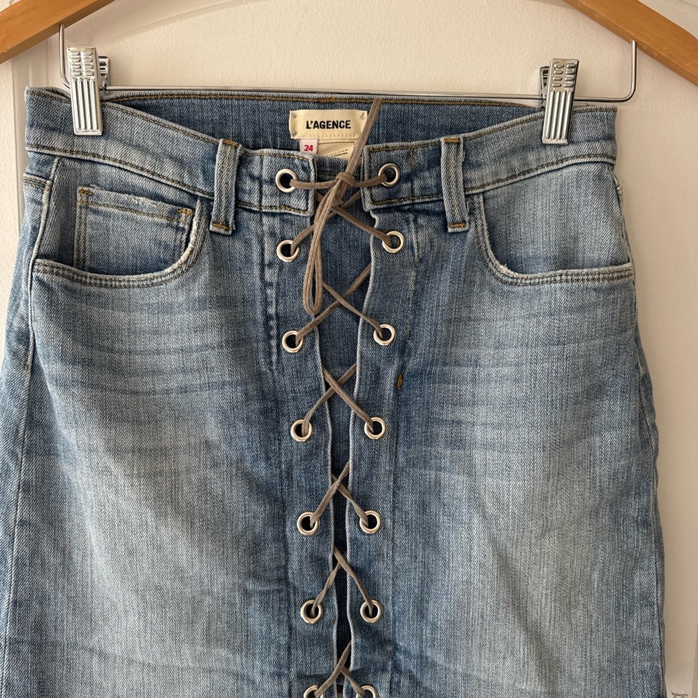 L'AGENCE Denim Lace-Up Women Jean Skirt